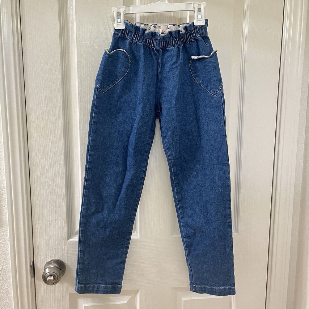 Mini Boden Heart Pocket Elastic Waist Jeans Blue Pull-On Girls Size 6 years